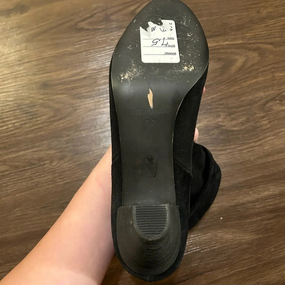 Free People Womens Adella Heeled Ankle Booties Black Draped Suede top Sz 7.5 - Picture 13 of 14